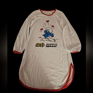 Womens Vintage 1982 Smurfs Nightgown  White with‎ Red Accents Size Small